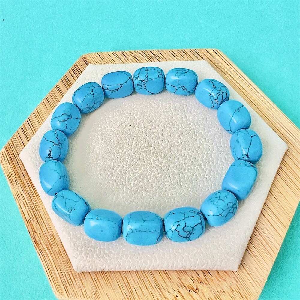 Handmade Bracelet Womens 6.5in Blue Howlite Nugget Bead Stretch Boho Stacker